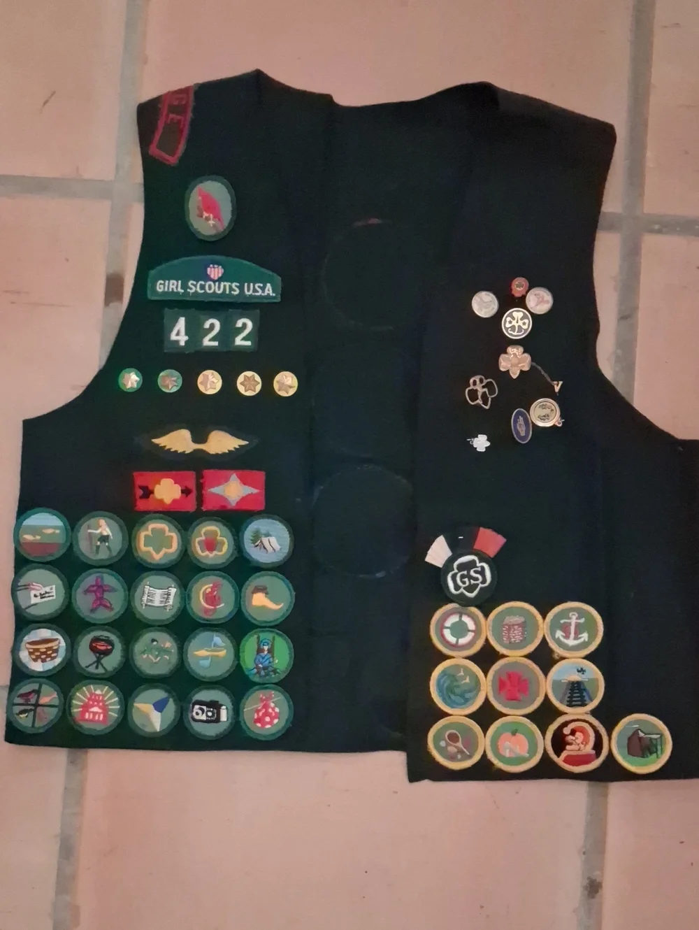 Girl Scouts Green Vest with Merit Badges - Kids